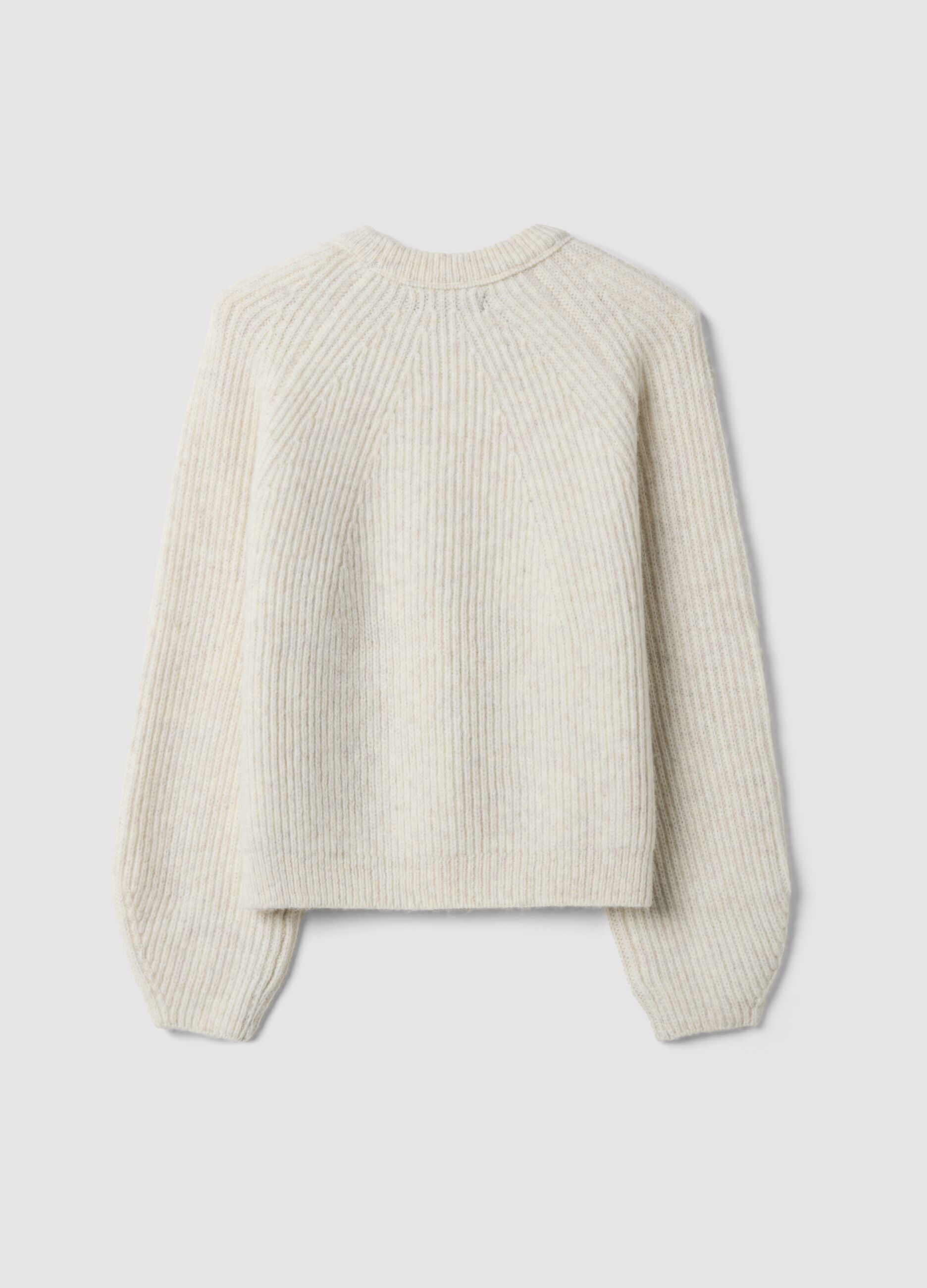 Beige ribbed wool-blend crew-neck jumper