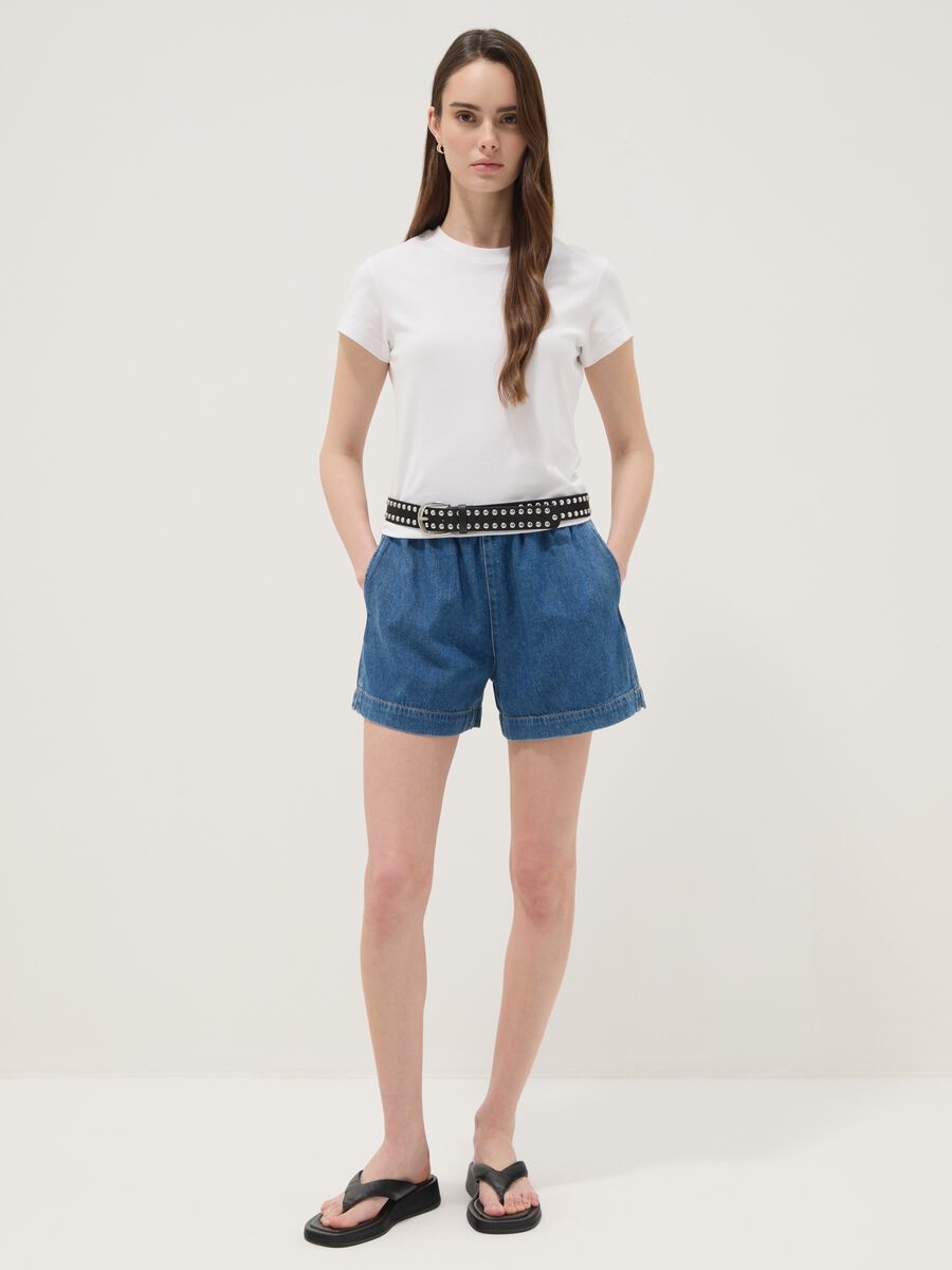 Blue pure cotton denim shorts_0
