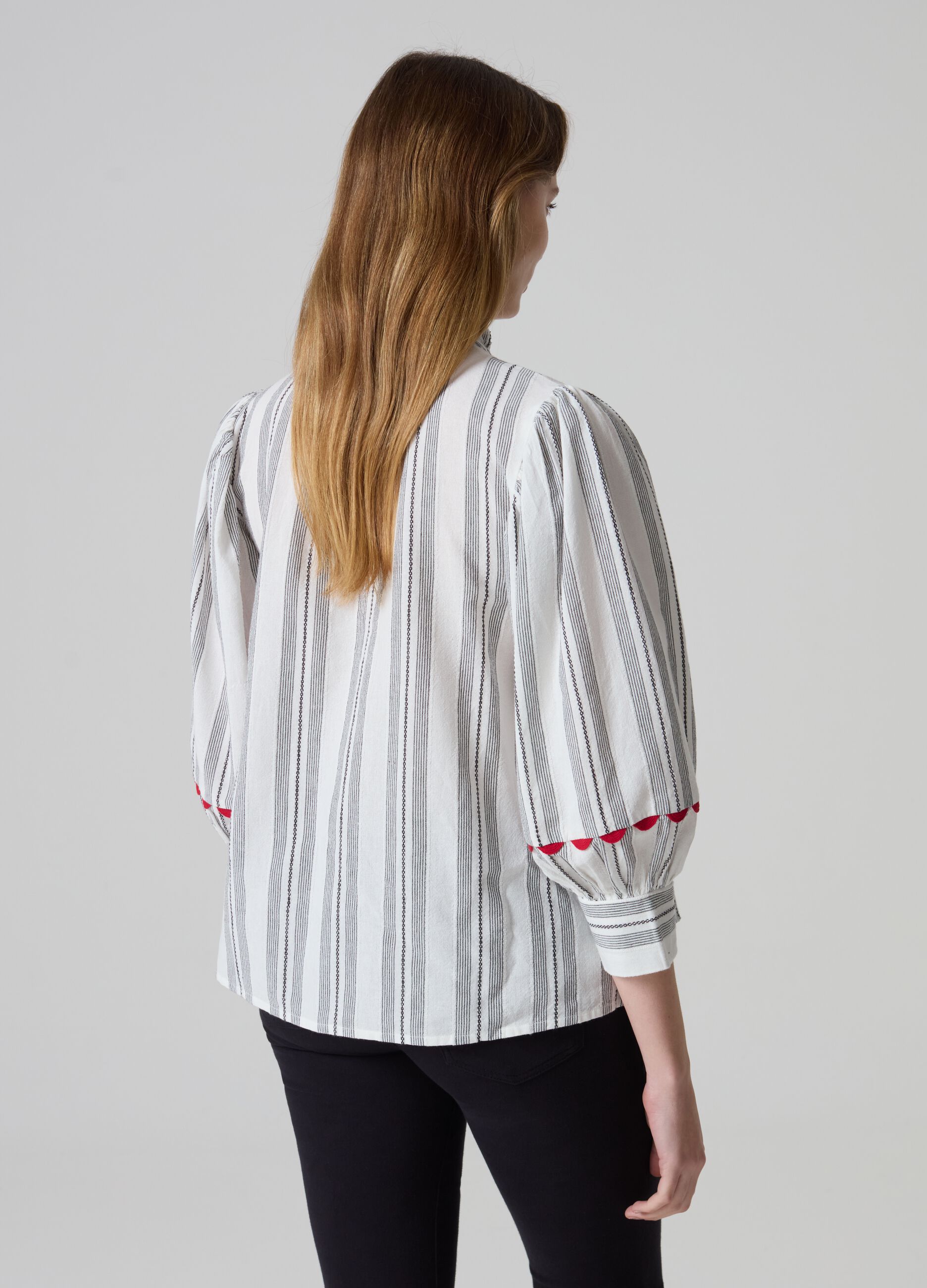 Striped blouse with flowers embroidery