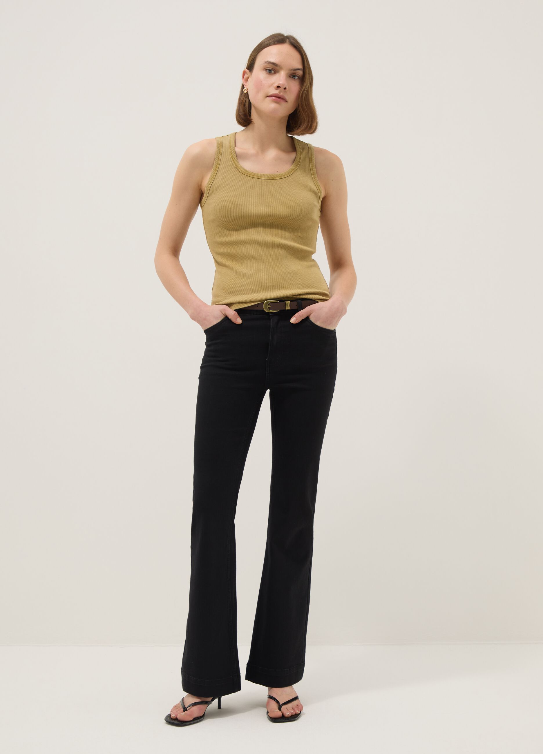 Yellow stretch cotton vest top, regular fit