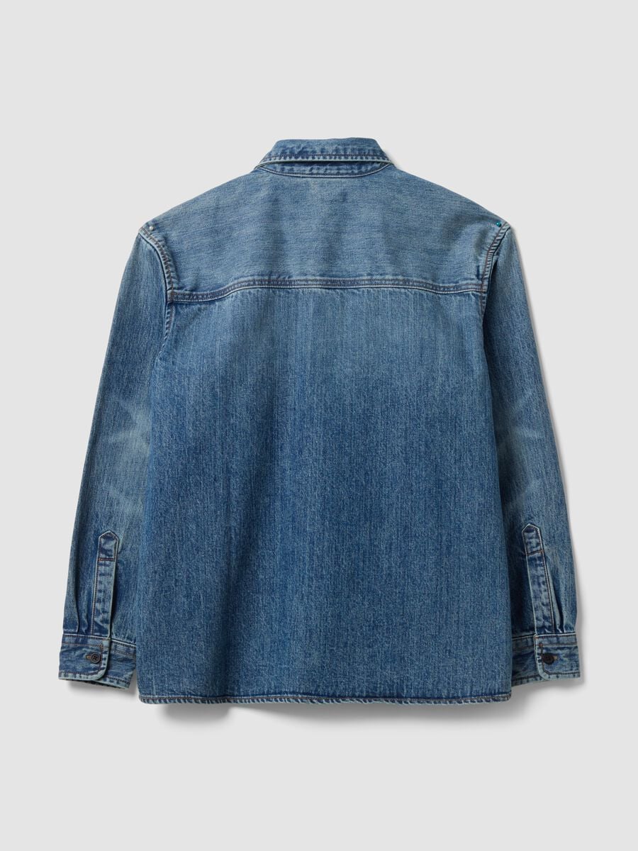 Blue pure cotton denim shirt, regular fit_2