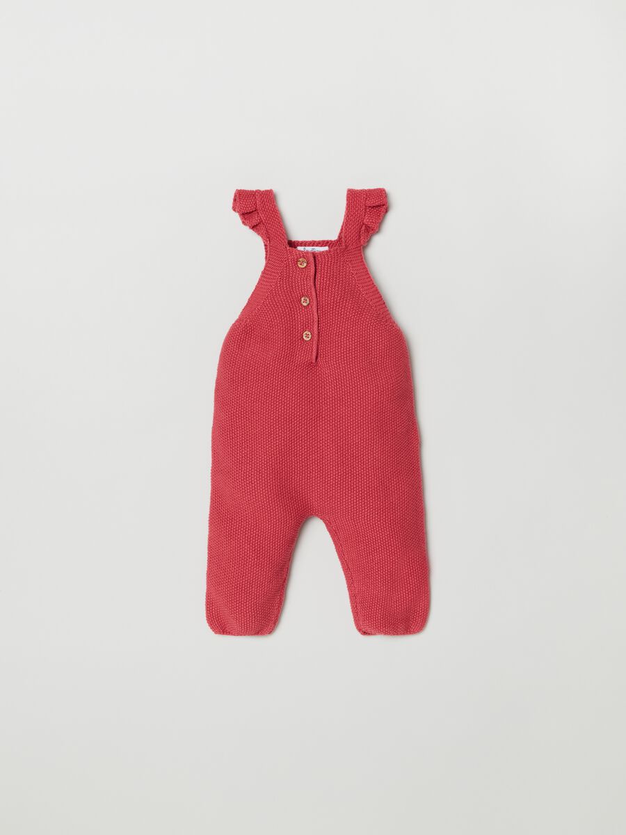 Knit cotton dungarees with frills_0