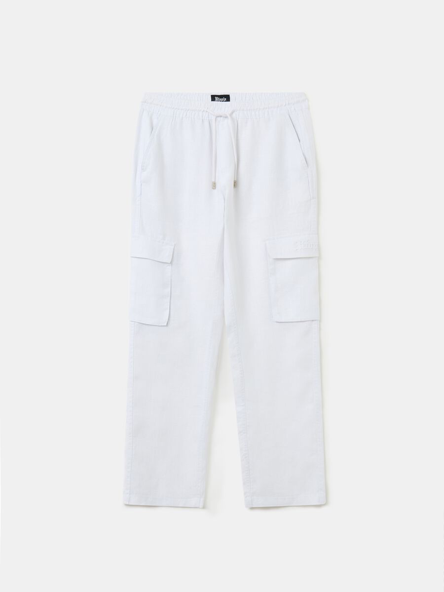 100% Linen Cargo Trousers White_6
