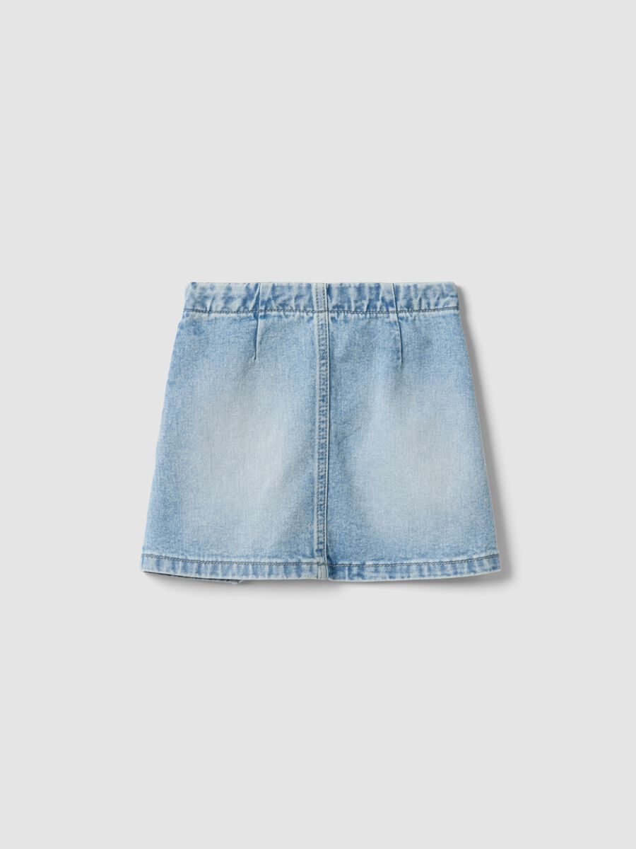 Light blue pleated denim skirt in pure cotton for girls_1