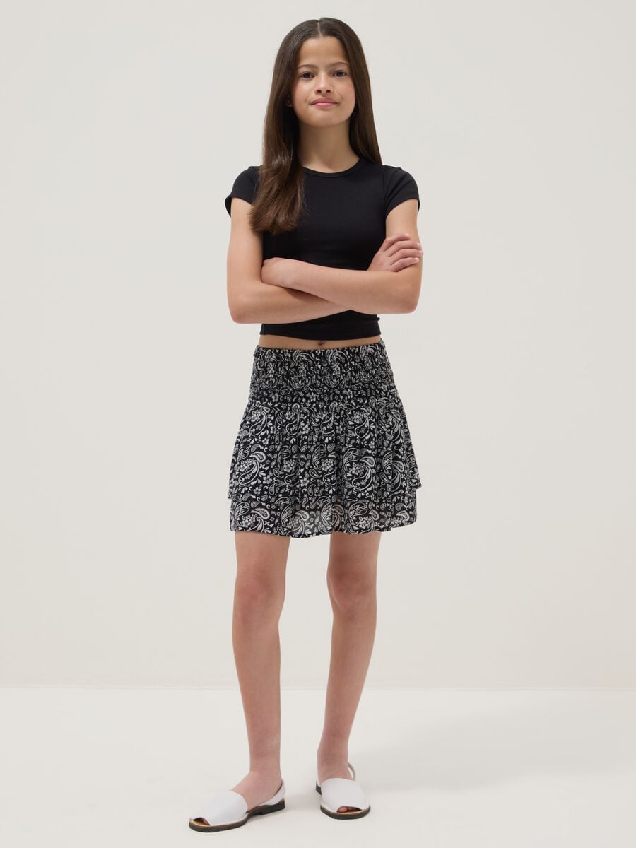 Falda mini multicolor de viscosa pura para ni&ntilde;a con estampado paisley_0