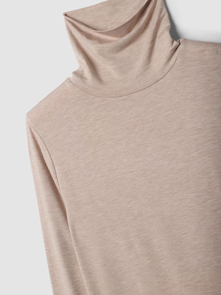 Beige stretch viscose top with mock neck, regular fit_5