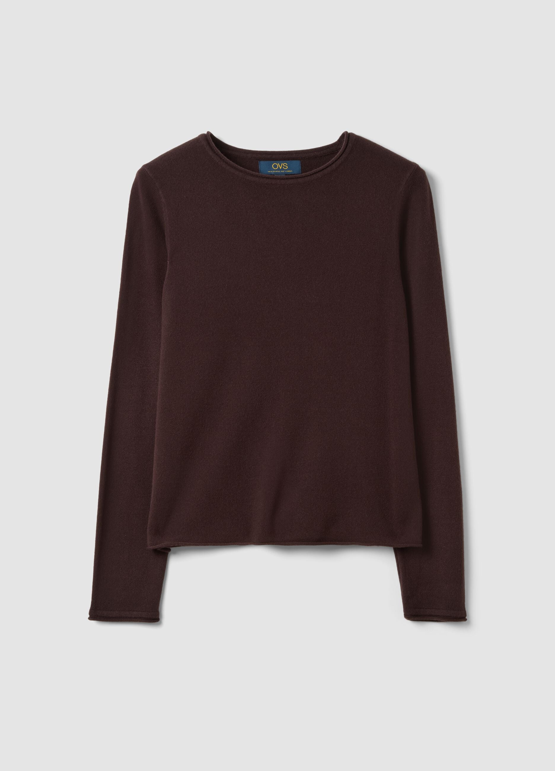 Dark brown fitted crew-neck long-sleeve top