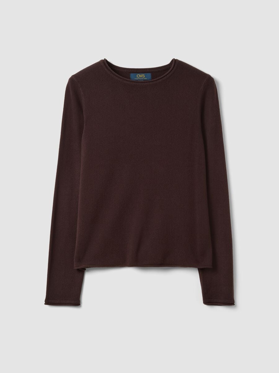 Dark brown fitted crew-neck long-sleeve top_4