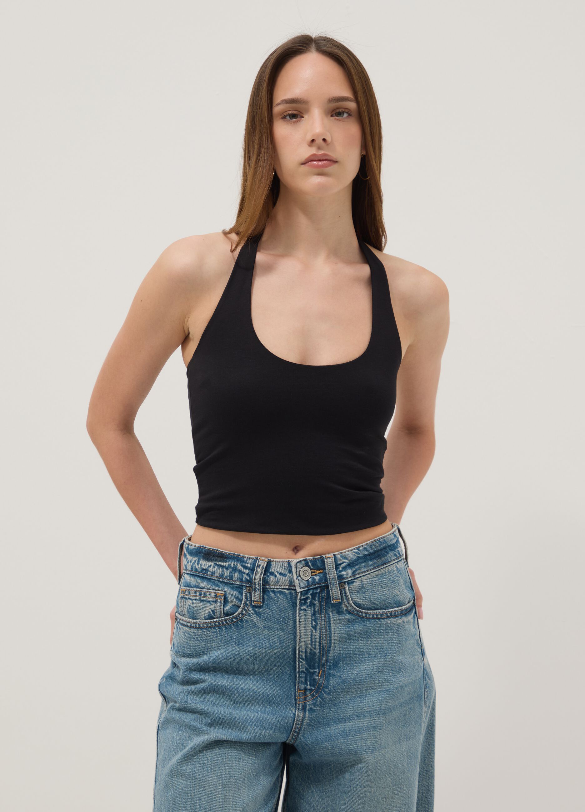 Black stretch cotton top