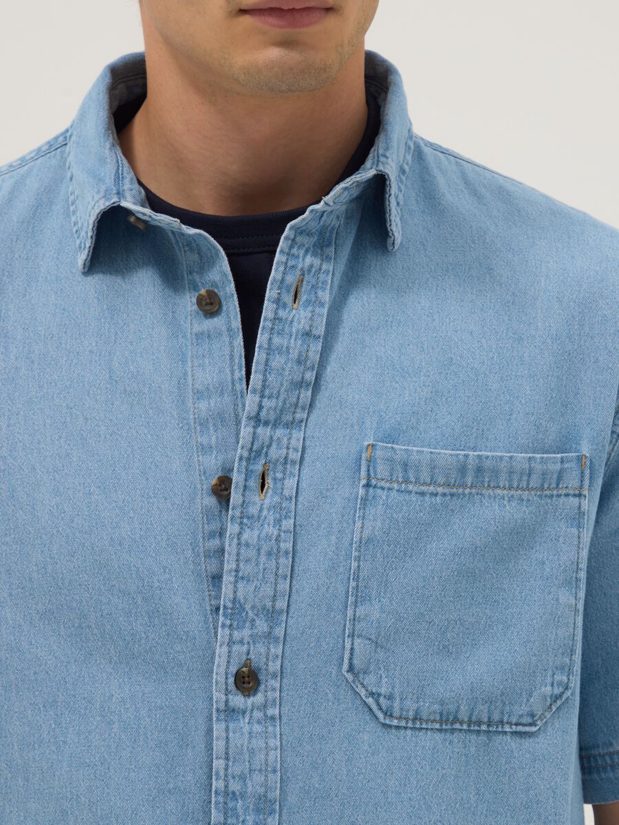 Sky blue denim pure cotton oversized fit shirt_3