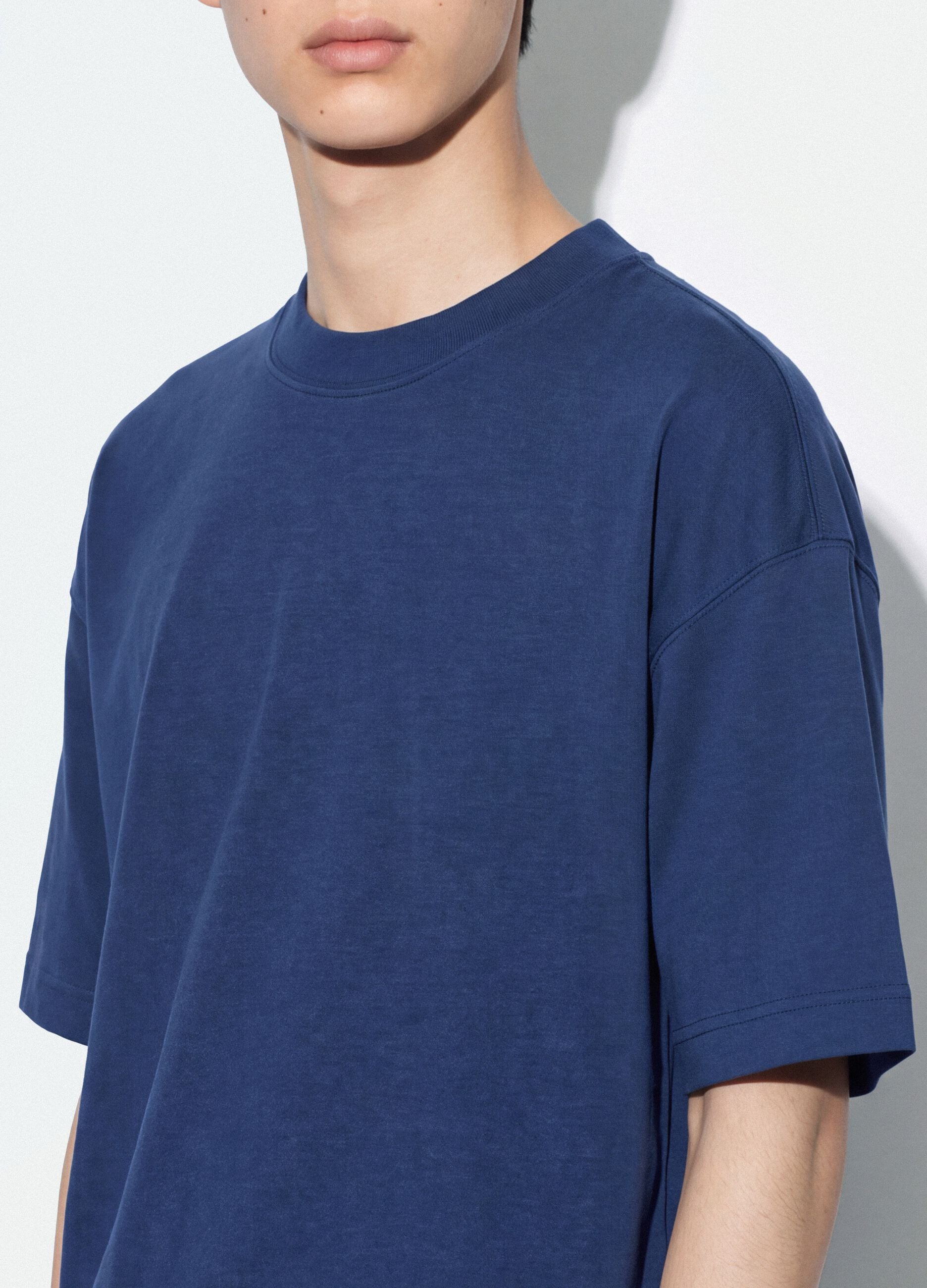 Blue crew-neck pure cotton boxy-fit T-shirt