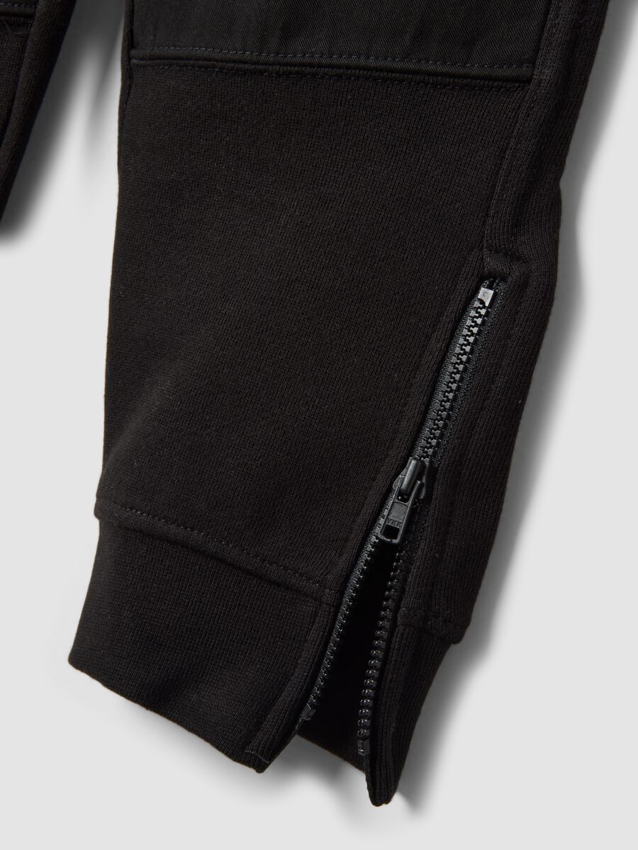 Pantalon jogger noir en coton m&eacute;lang&eacute; avec zips aux chevilles_3