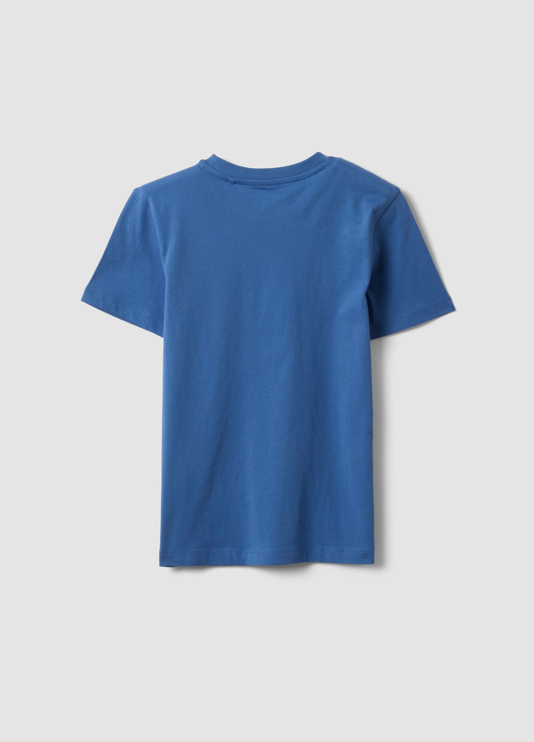 Blue short-sleeved T-shirt in pure organic cotton for boys