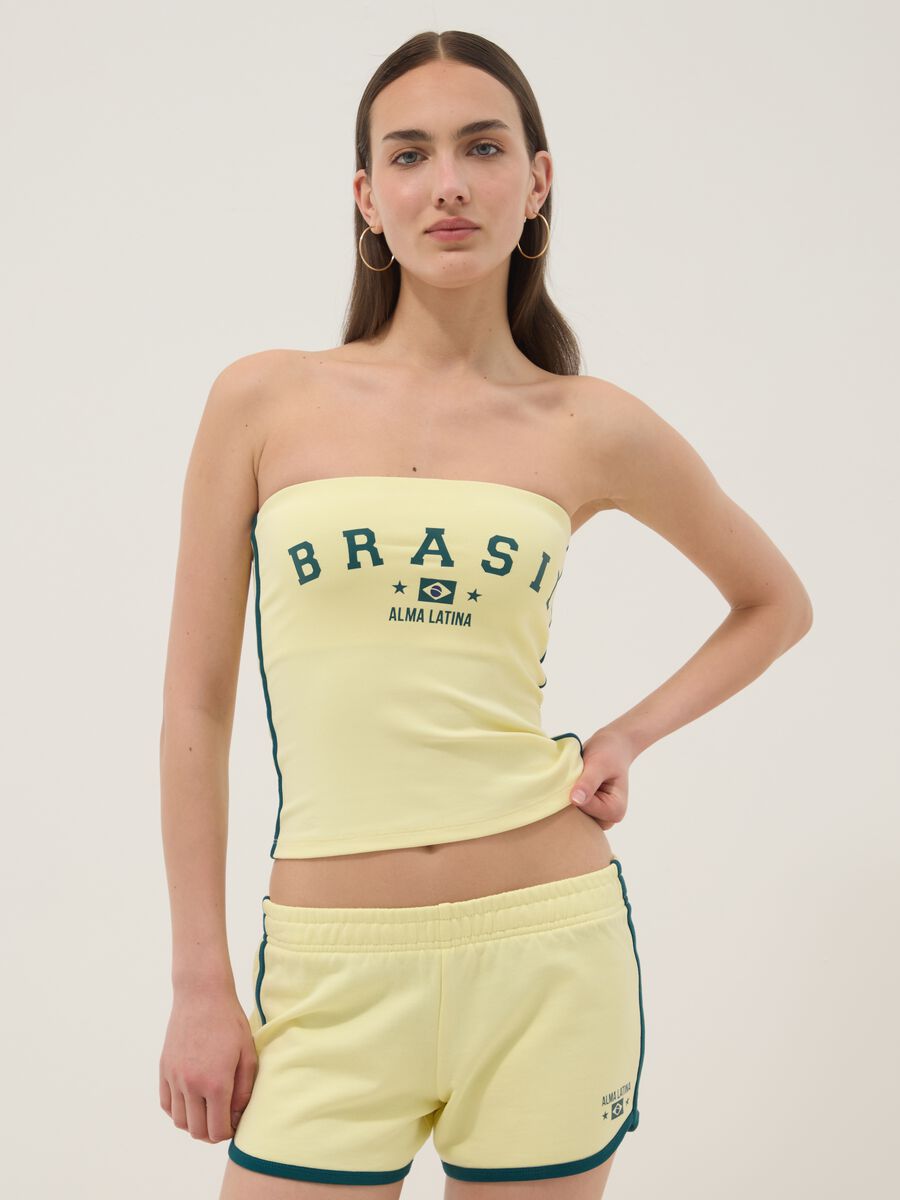 Yellow strapless bandeau top in stretch cotton_1