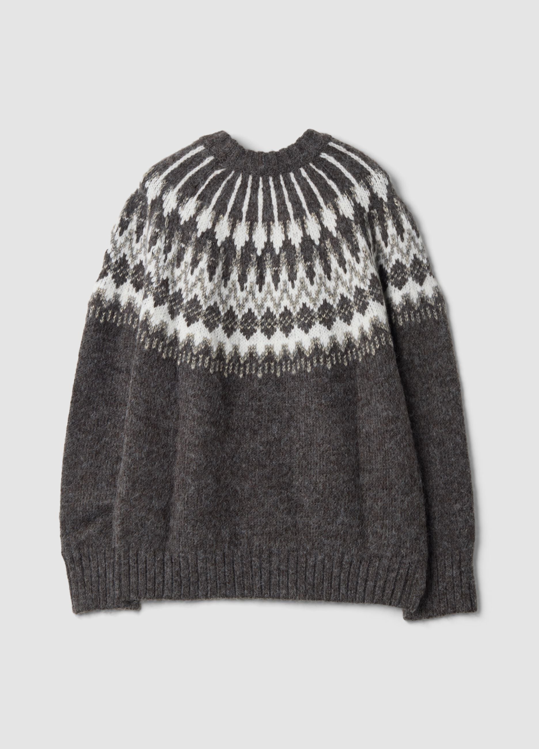 Grey Jacquard Crew-Neck Jumper, Regular Fit