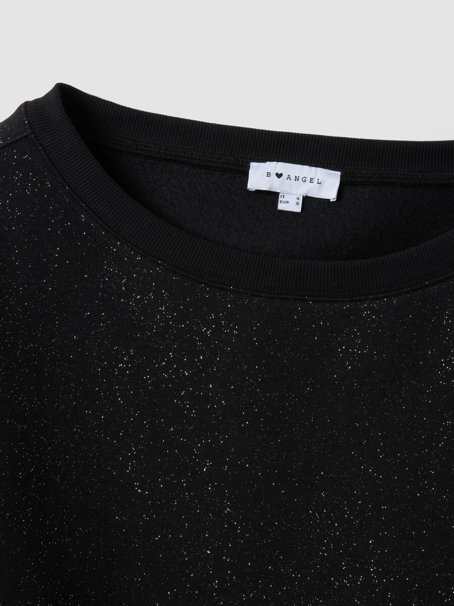 Black cotton-blend sweatshirt with bateau neckline and glitter_5