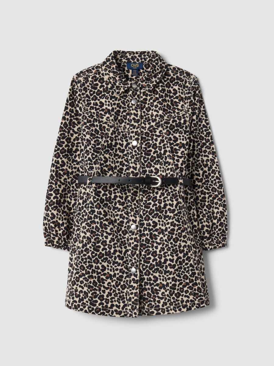 Pure cotton animal print dress with collar, regular fit_0