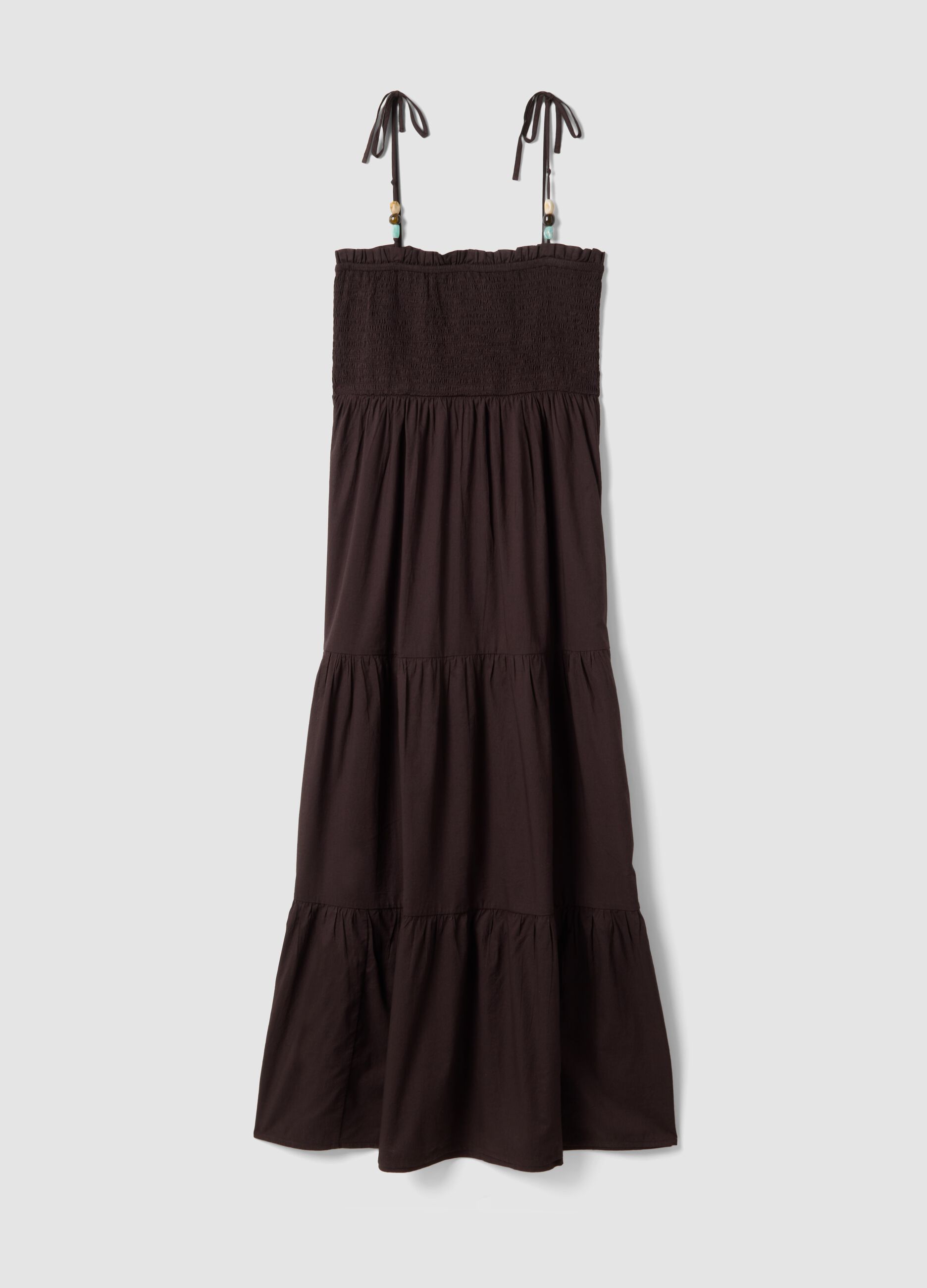 Long brown pure cotton kaftan with thin straps