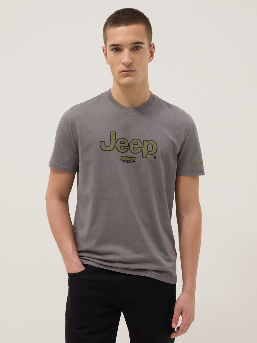 Grey pure cotton regular fit T-shirt with Jeep print_0