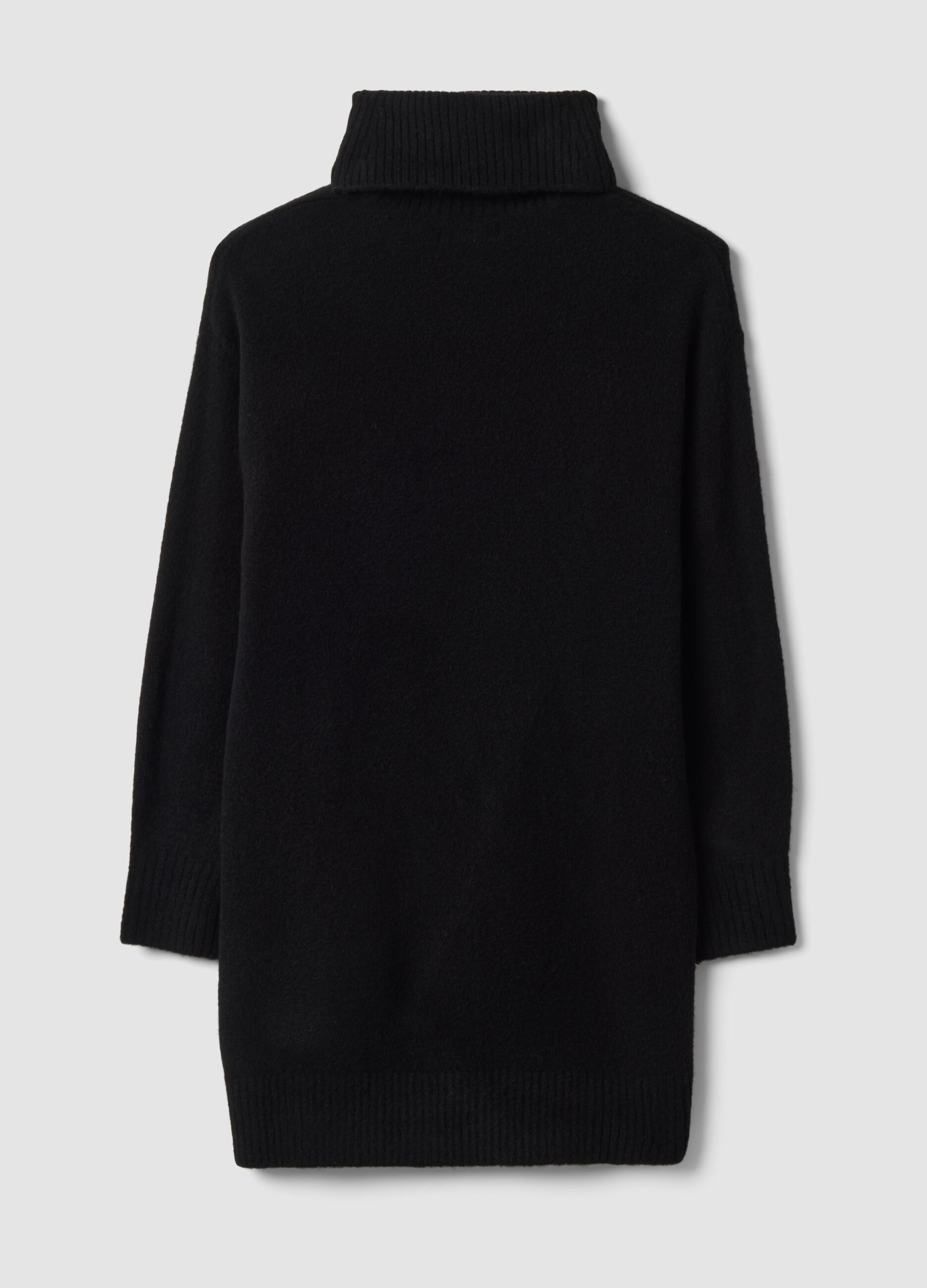 Schwarzes Stretch-Wollkleid mit Rollkragen