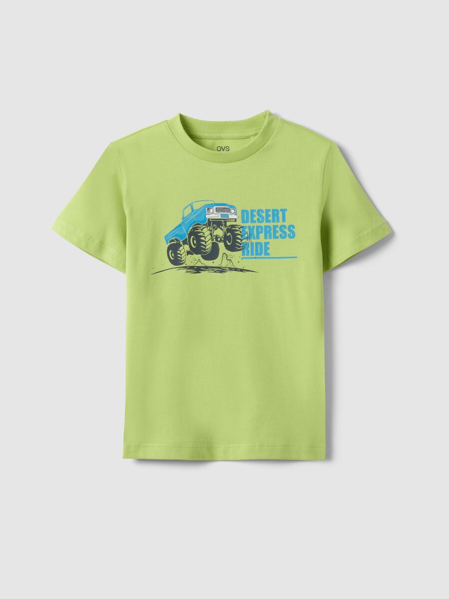 Green pure cotton regular fit T-shirt for kids with print_0