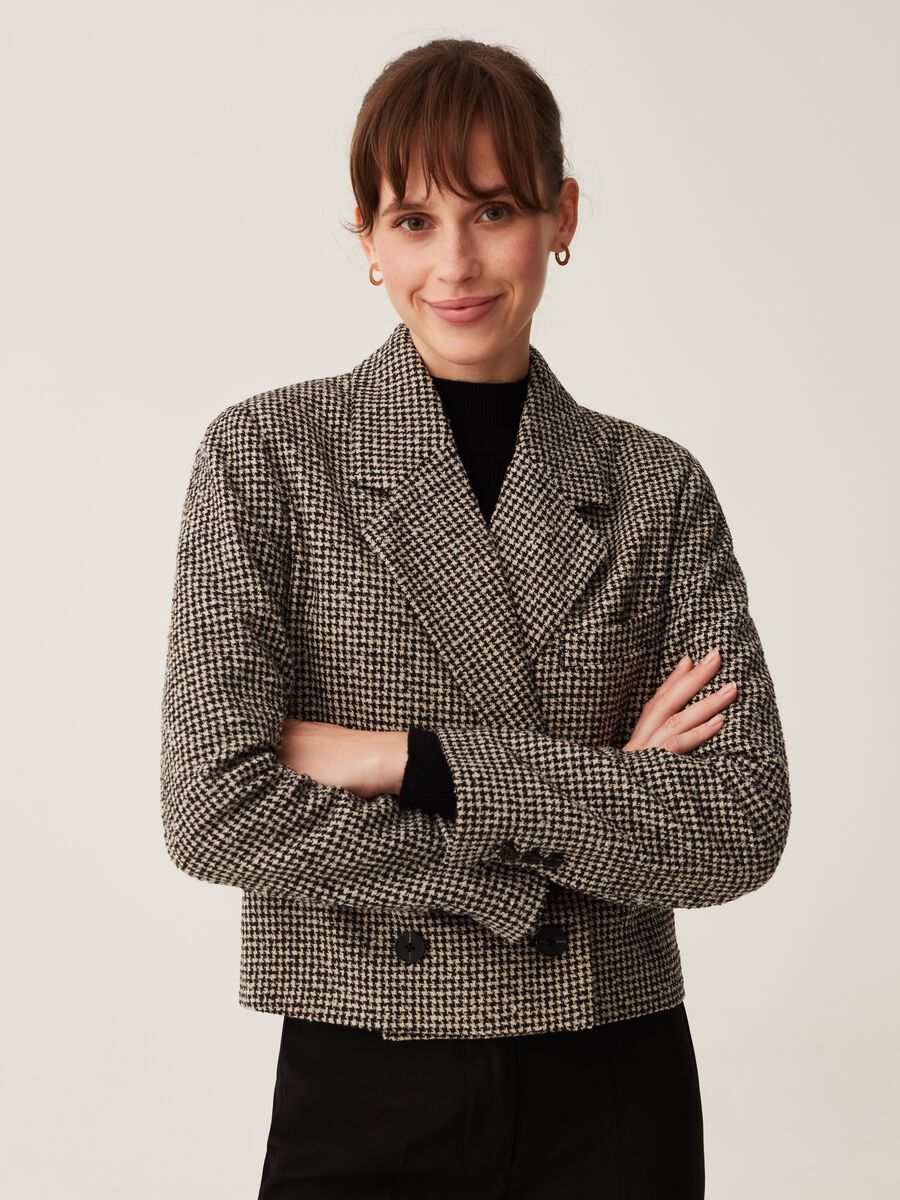 Double-breasted blazer in houndstooth tweed_1
