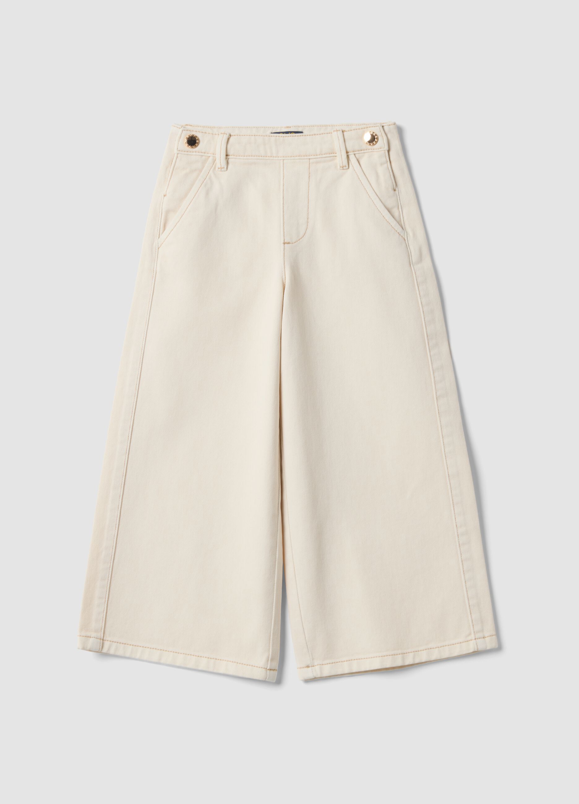 Beige wide-leg trousers in pure cotton