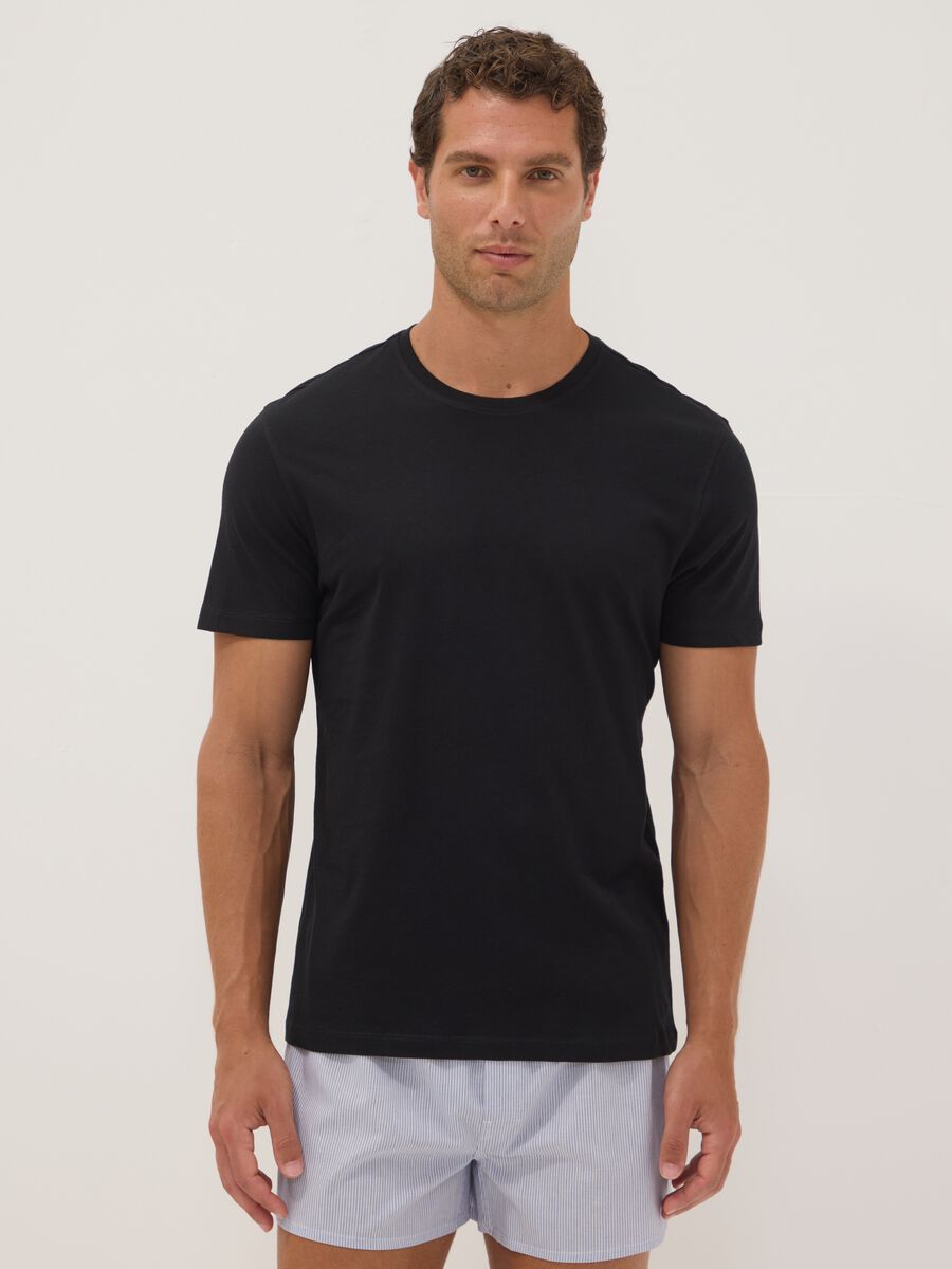 Two-pack of black crew-neck T-shirts in pure extra-fine cotton_0