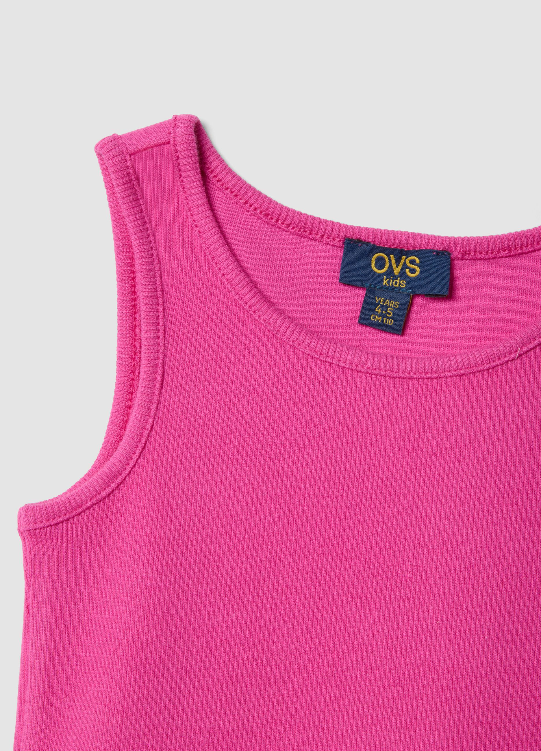 Vestido rosa sem mangas em algod&atilde;o el&aacute;stico