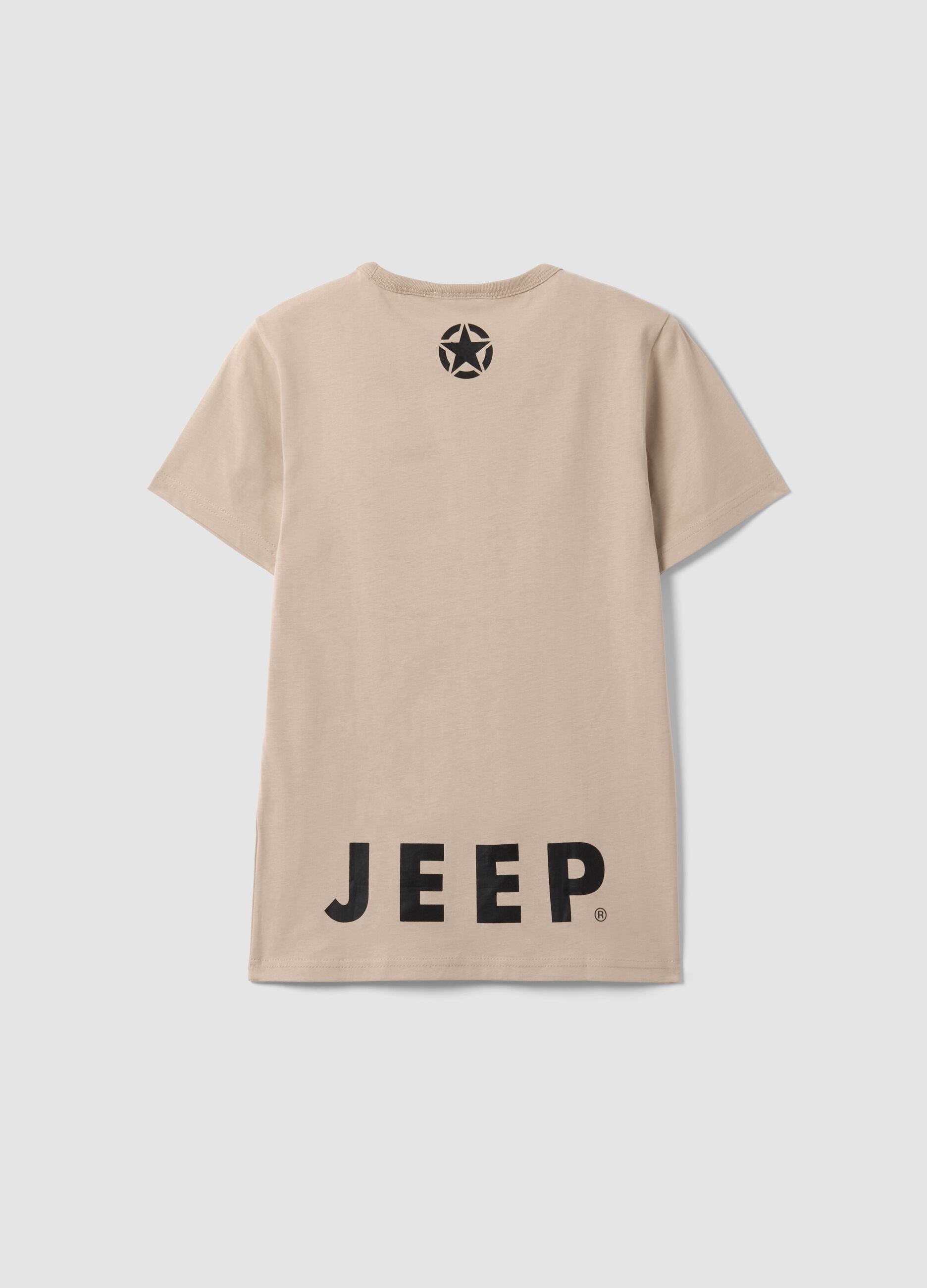T-shirt beige 100 % coton avec imprim&eacute; devant et dos