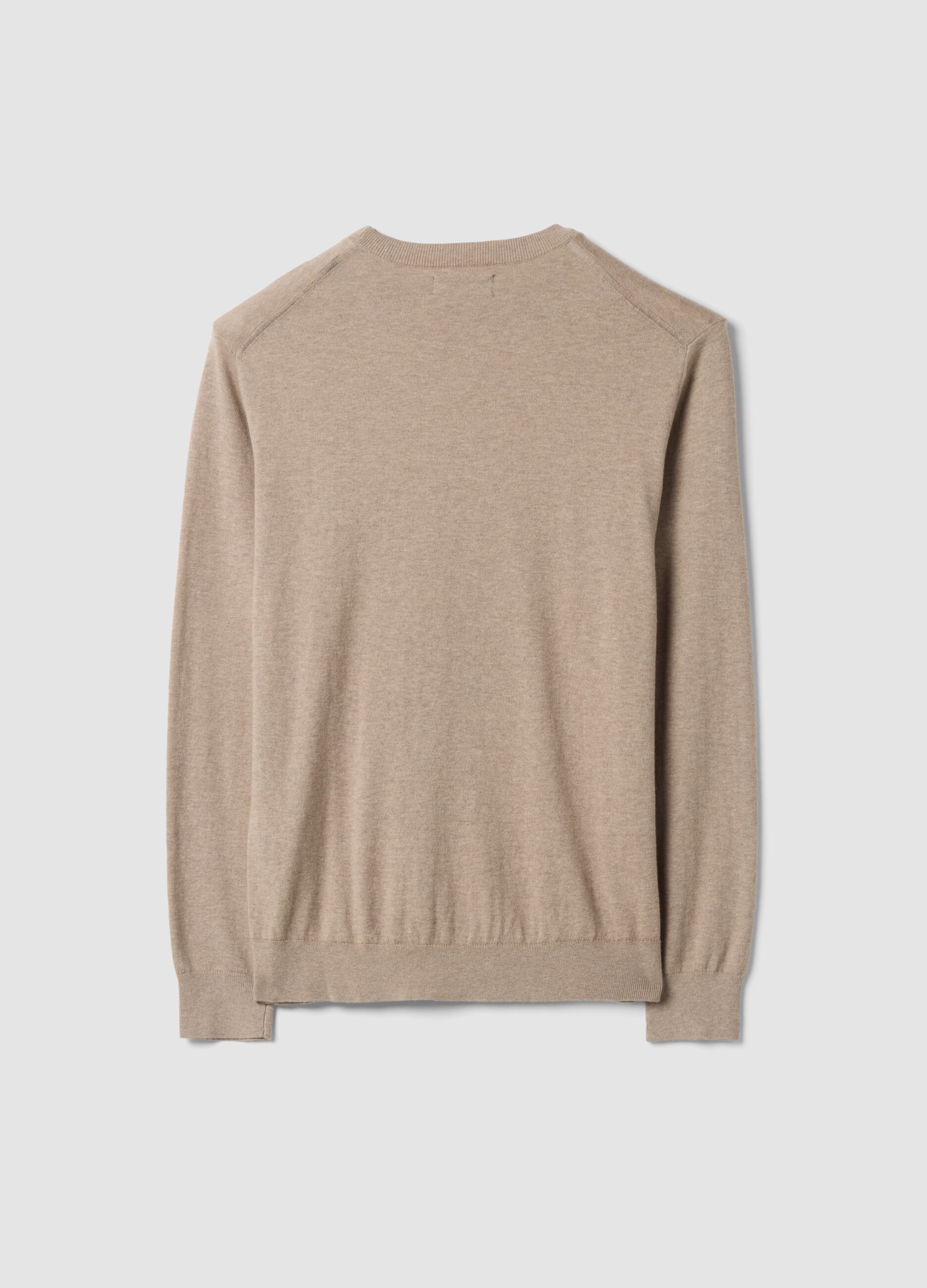Beige crew-neck jumper in cotton and cashmere blend, regular fit