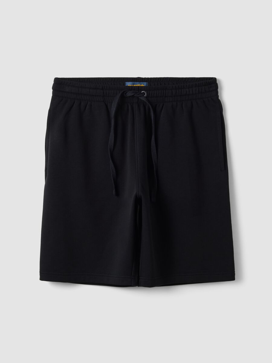 Black cotton-blend shorts with elasticated waist, regular fit_4