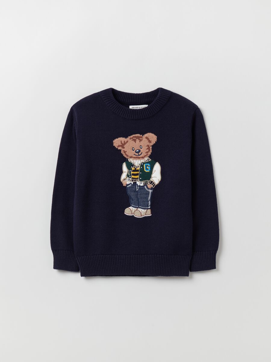 Cotton pullover with teddy bear embroidery_0