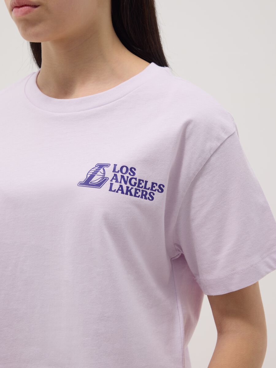 T-shirt en coton pur pour fille, coupe d&eacute;contract&eacute;e, violet avec imprim&eacute;s Lakers_1