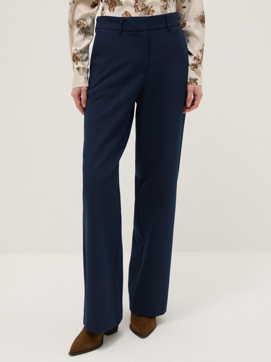 Elegant Blue Straight Trousers_1