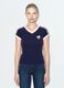 T-shirt blu in puro cotone con scollo a V e stampa frontale_1
