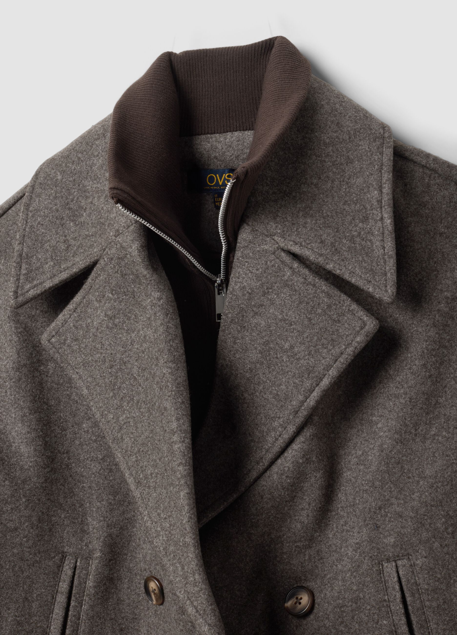 Giacca grigia doppiopetto regular fit con zip e bottoni