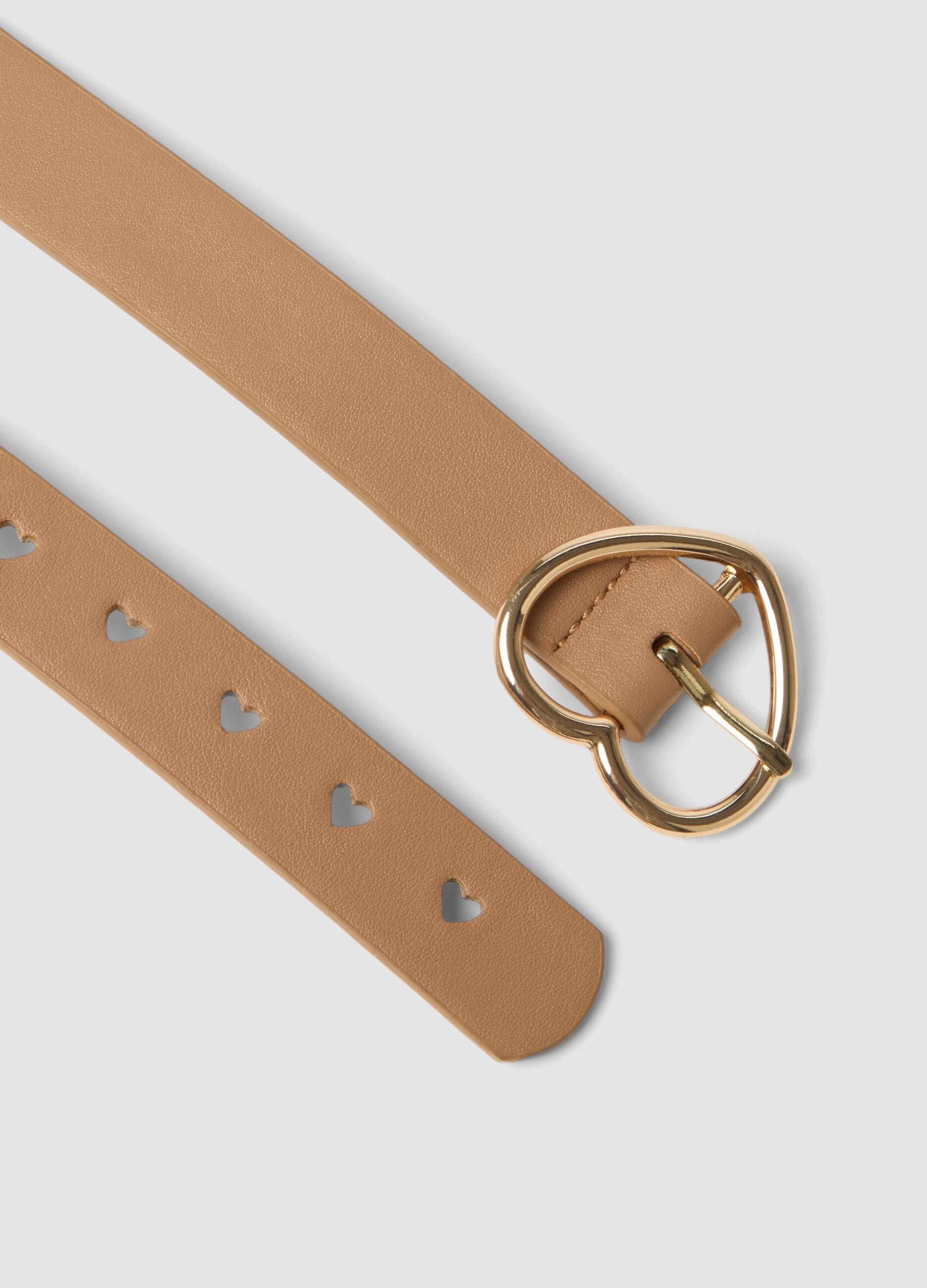 Brown belt with perforated heart buckle