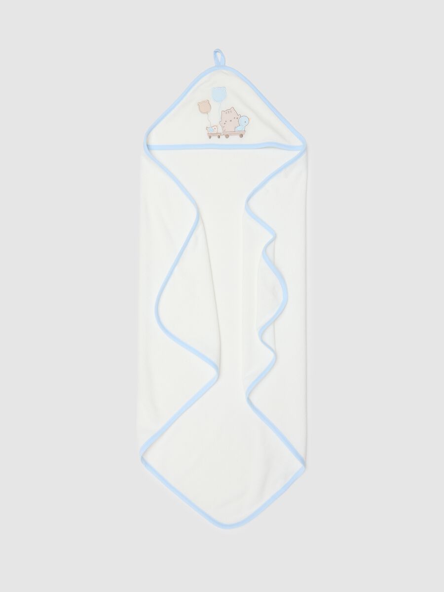 White cotton blend bathrobe with hood and embroidery_1