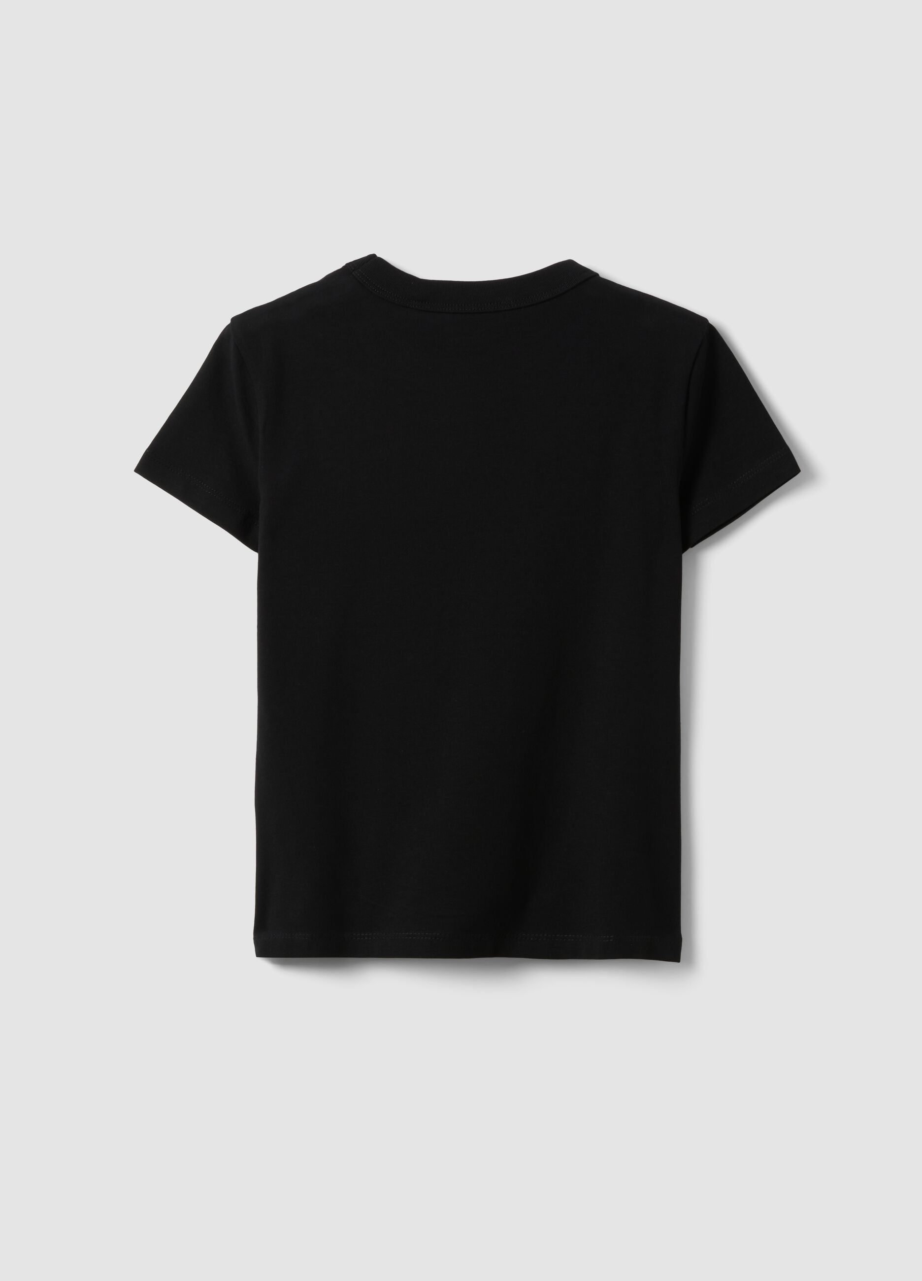 T-shirt preta de algod&atilde;o el&aacute;stico para rapariga, corte regular