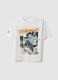 White oversized pure cotton T-shirt with skate print for boys_0