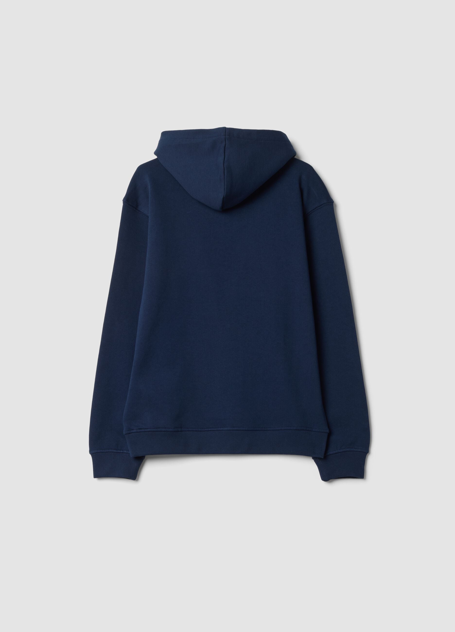 Felpa blu in puro cotone con cappuccio e girocollo