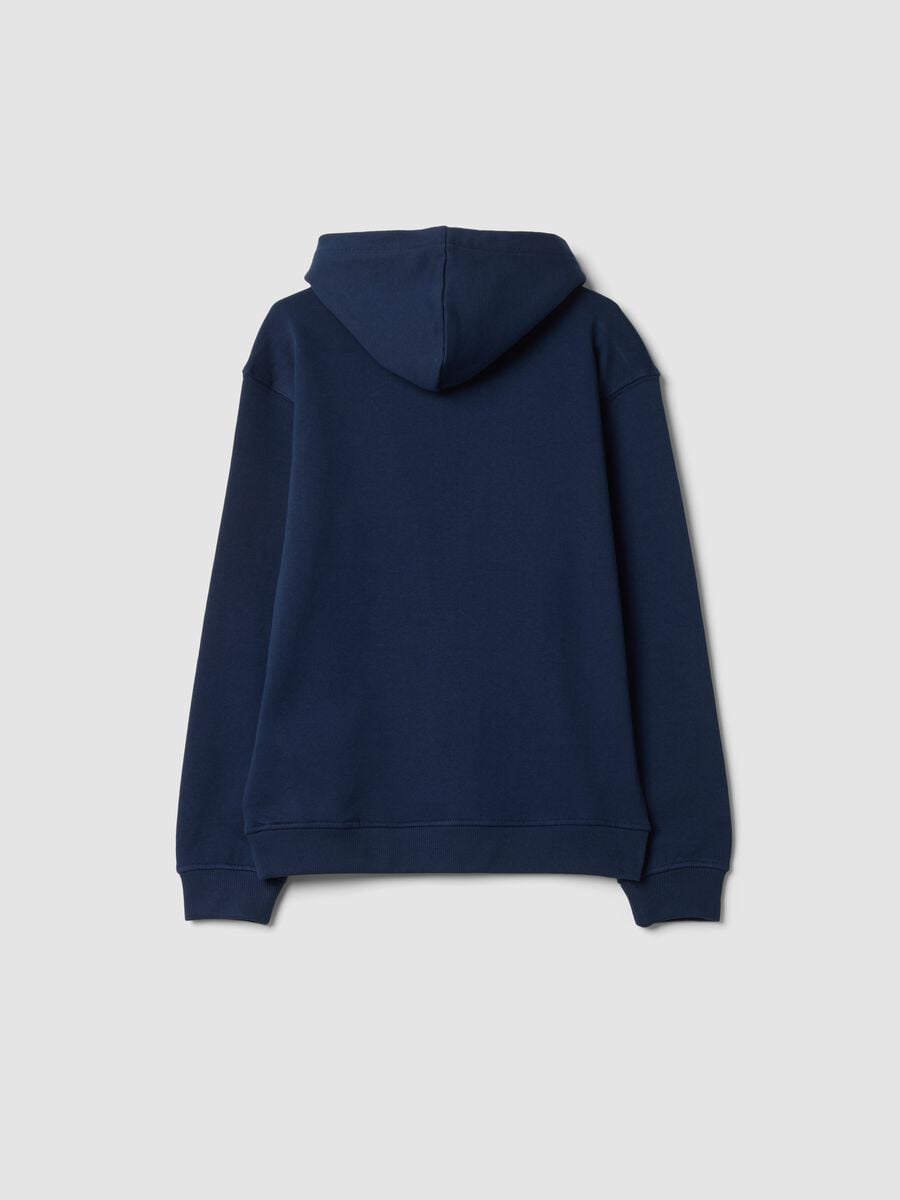 Felpa blu in puro cotone con cappuccio e girocollo_1