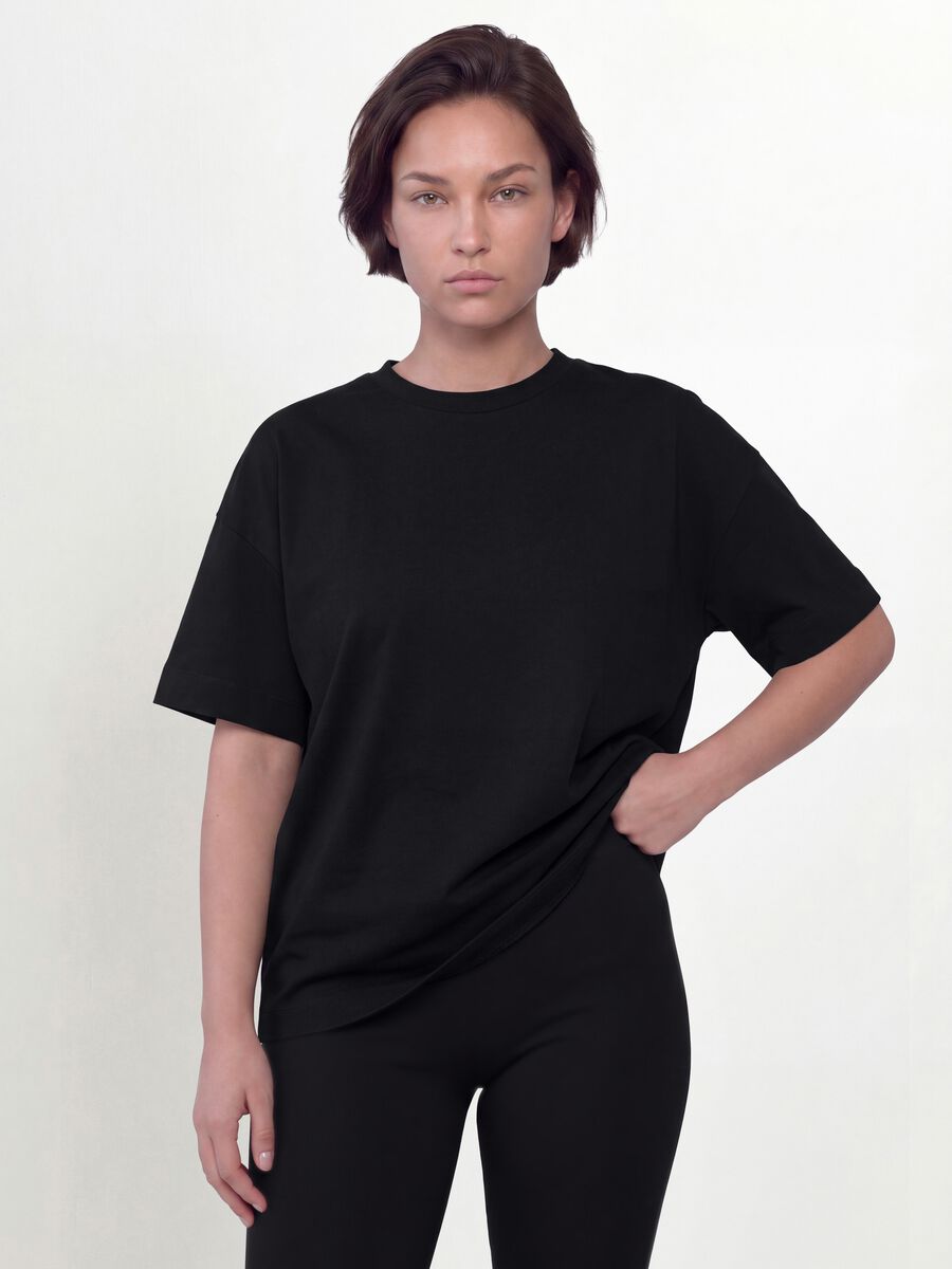 Black crew-neck T-shirt in stretchy cotton-modal blend, regular fit_1