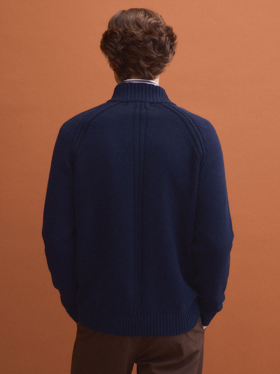 Blue cotton-blend cardigan with collar_3
