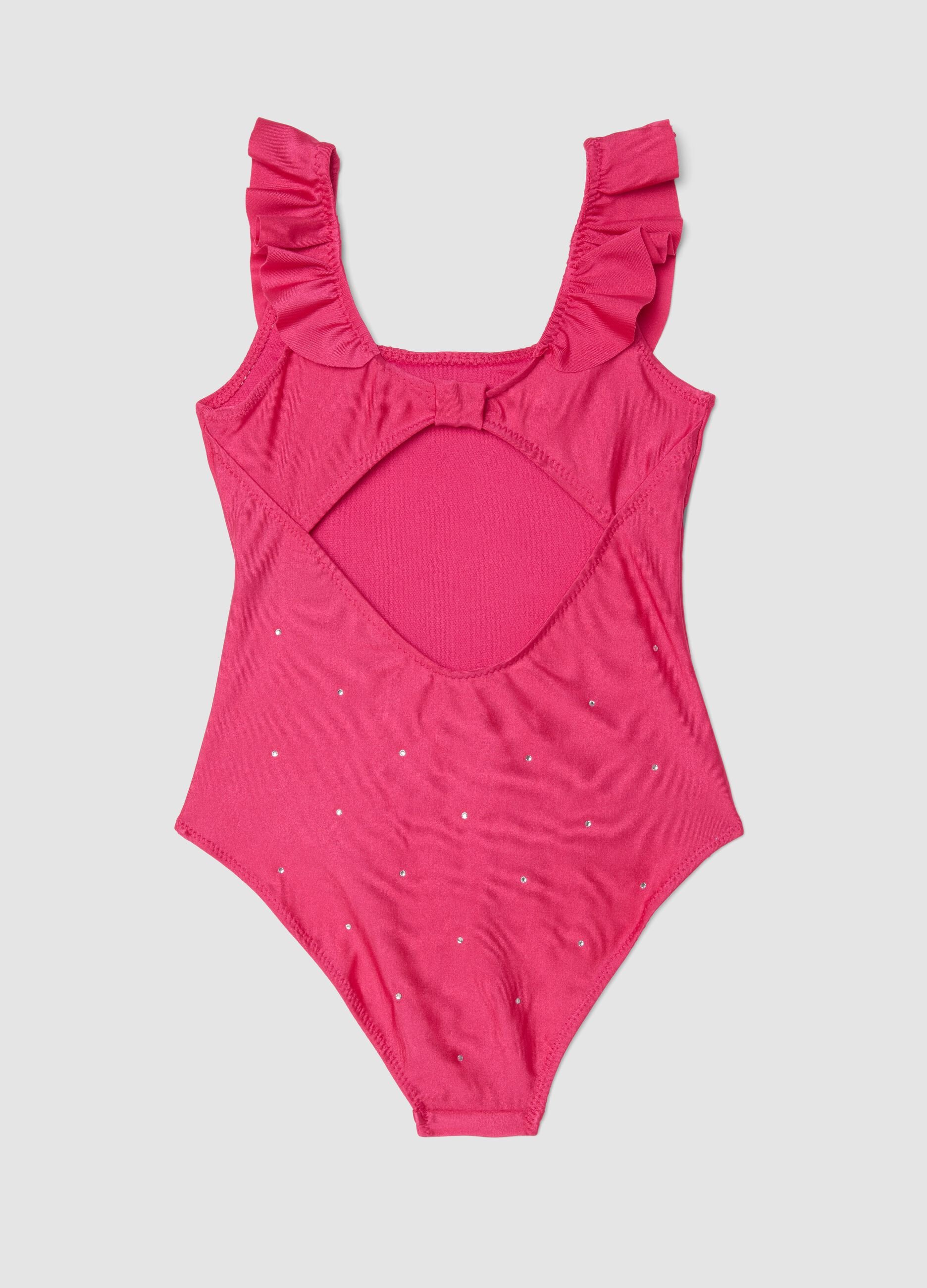 Pink ruffle-detail stretch swimsuit