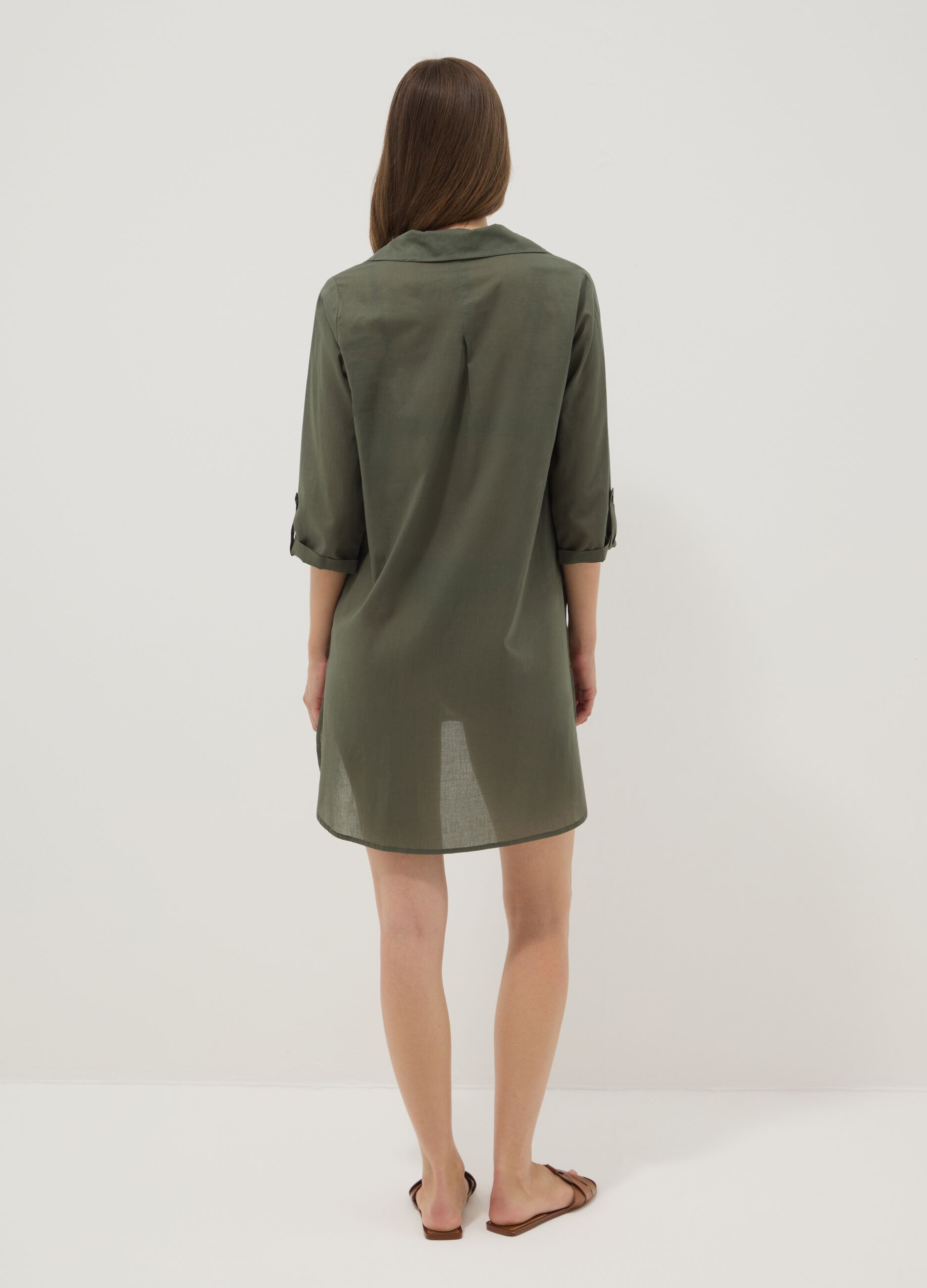 Green pure organic cotton kaftan with V-neck