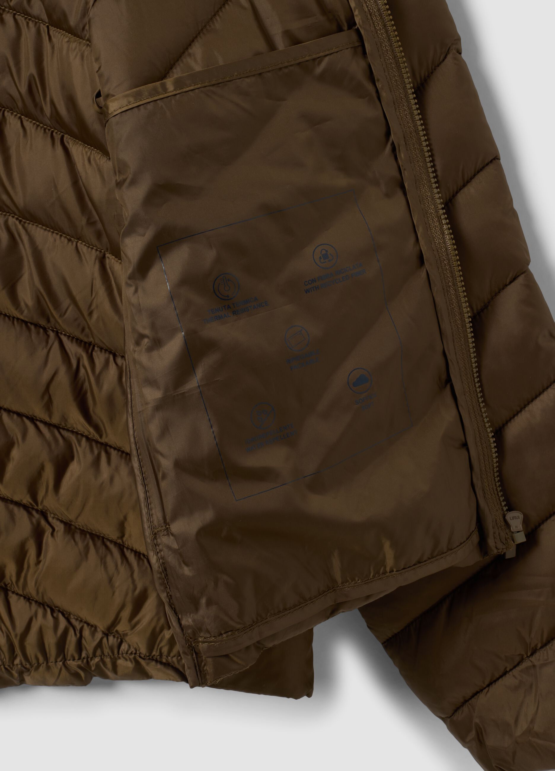 Green Ultralight quilted jacket with hood and zip