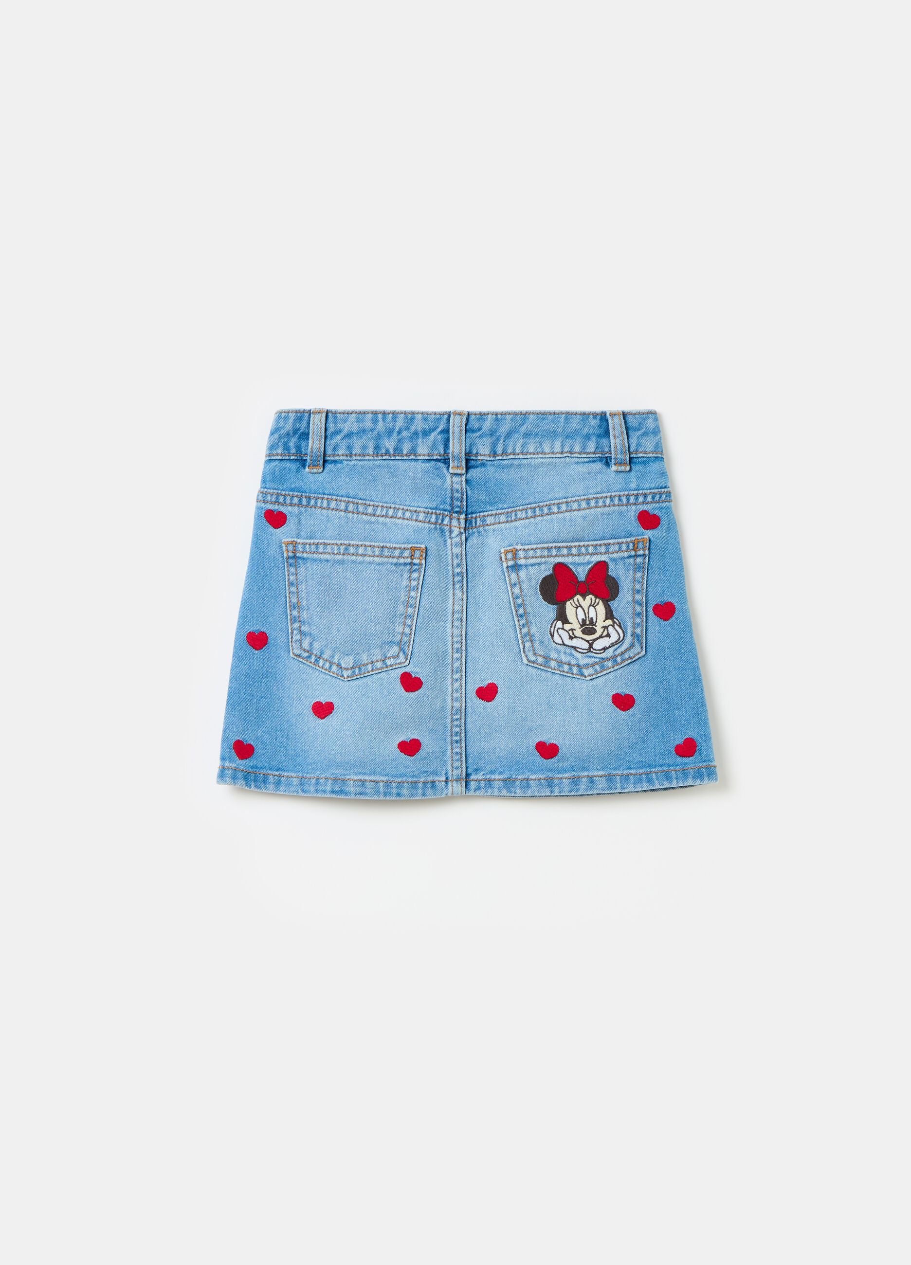Minifalda de denim bordado Minnie y corazones