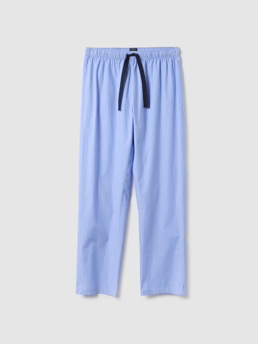 Light Blue Classic Fit Pajama Trousers in Pure Cotton_4